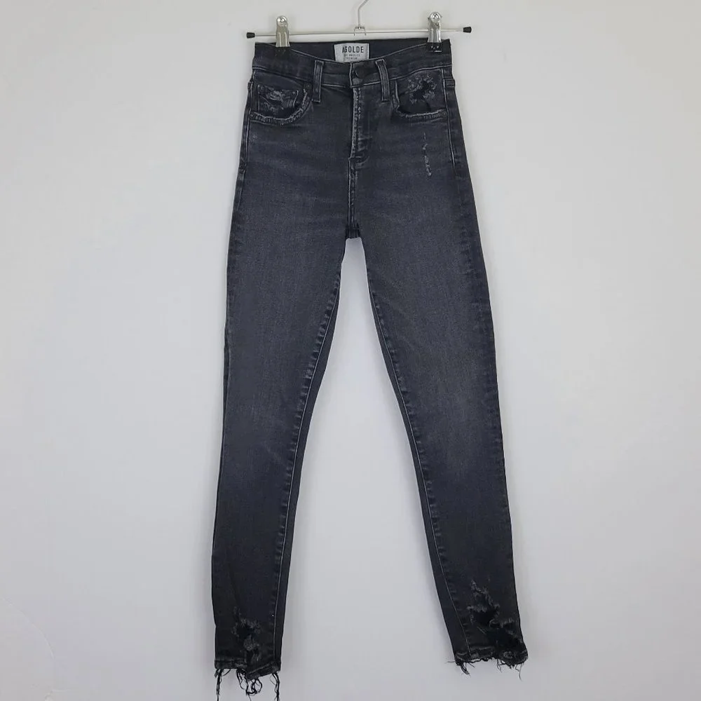 AgoldE Sophie High Rise Skinny Crop Destroyed Hem in Temple Gray Black - Picture 3 of 12